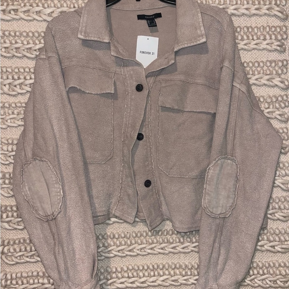 Forever 21 Tan Teddy Jacket Oversized Fit Classic Collar